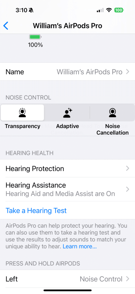 Apple AirPods Pro Hearing Aids Settings